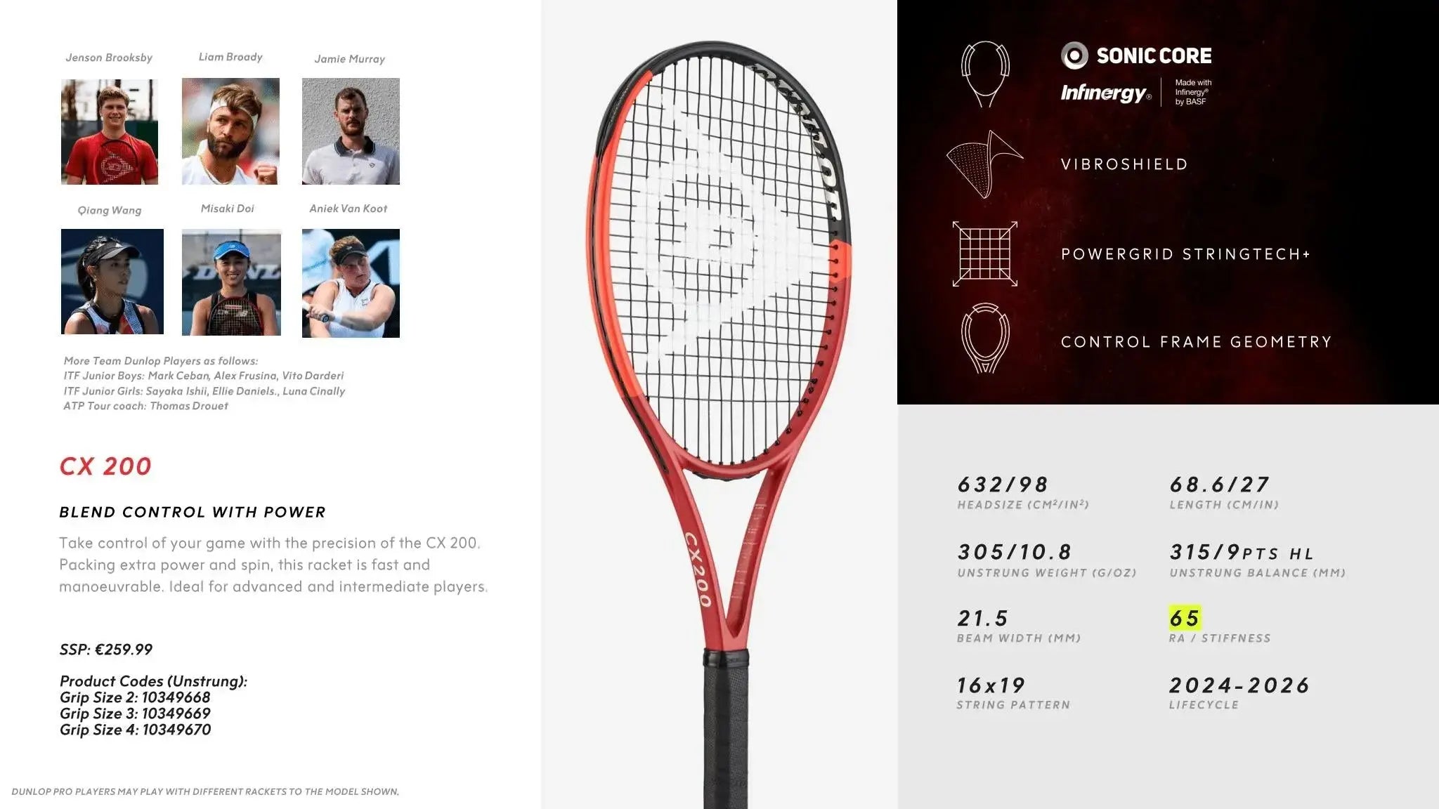 Dunlop CX200 Tennis Racquet (Unstrung)