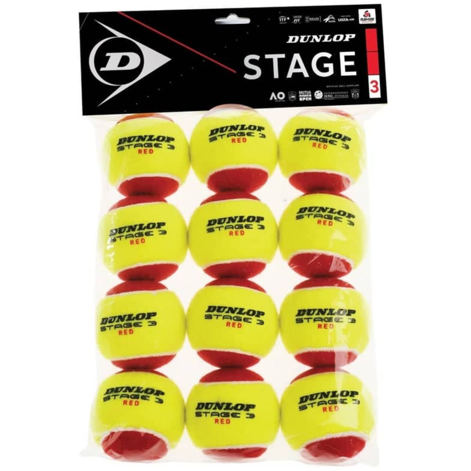 Dunlop Tennis Ball Stage 3 Red 12-Ball Polybag