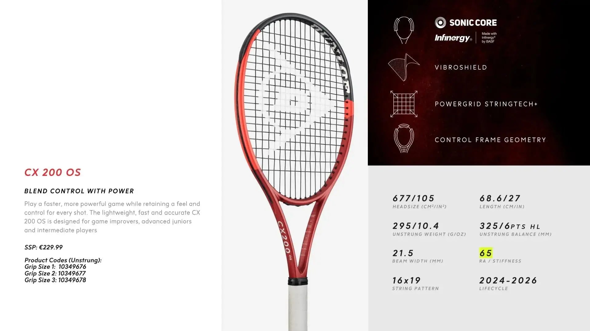 Dunlop Tennis Racquet CX200 OS - Grip 2 (290g) - Demo