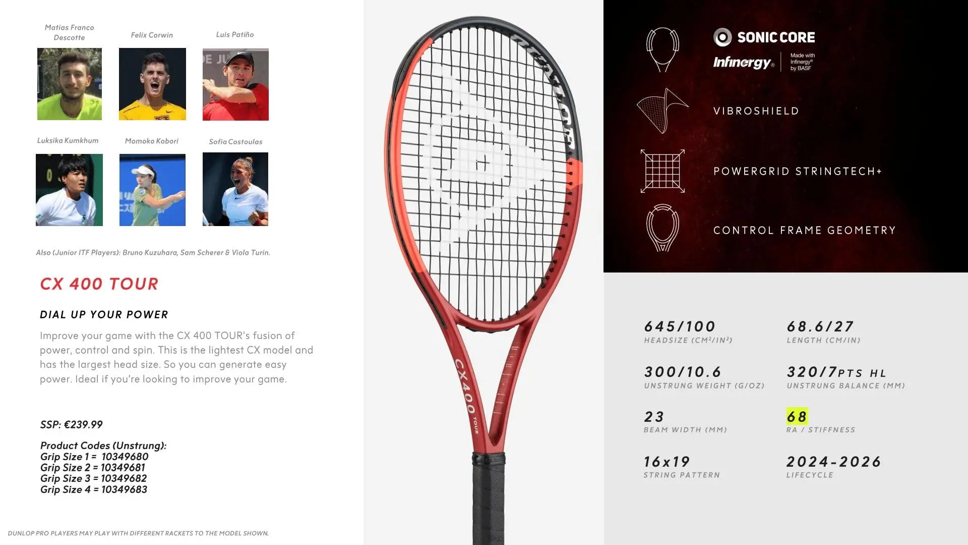 Dunlop Tennis Racquet CX400 Tour - Grip 3 (300g) - Demo