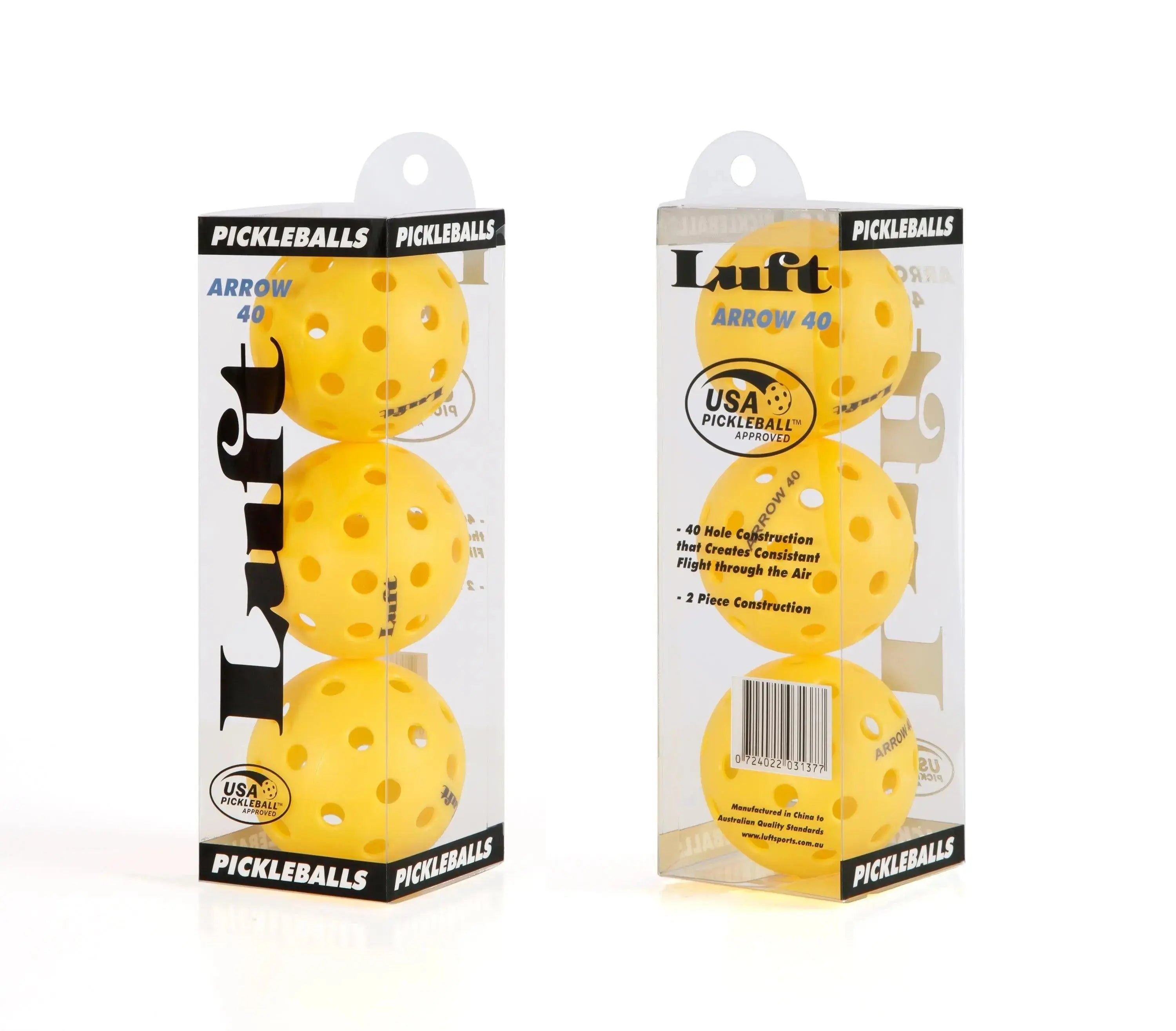Luft Pickleball Ball Arrow 40 Hole Out & Indoor - Hybrid - 3 Balls