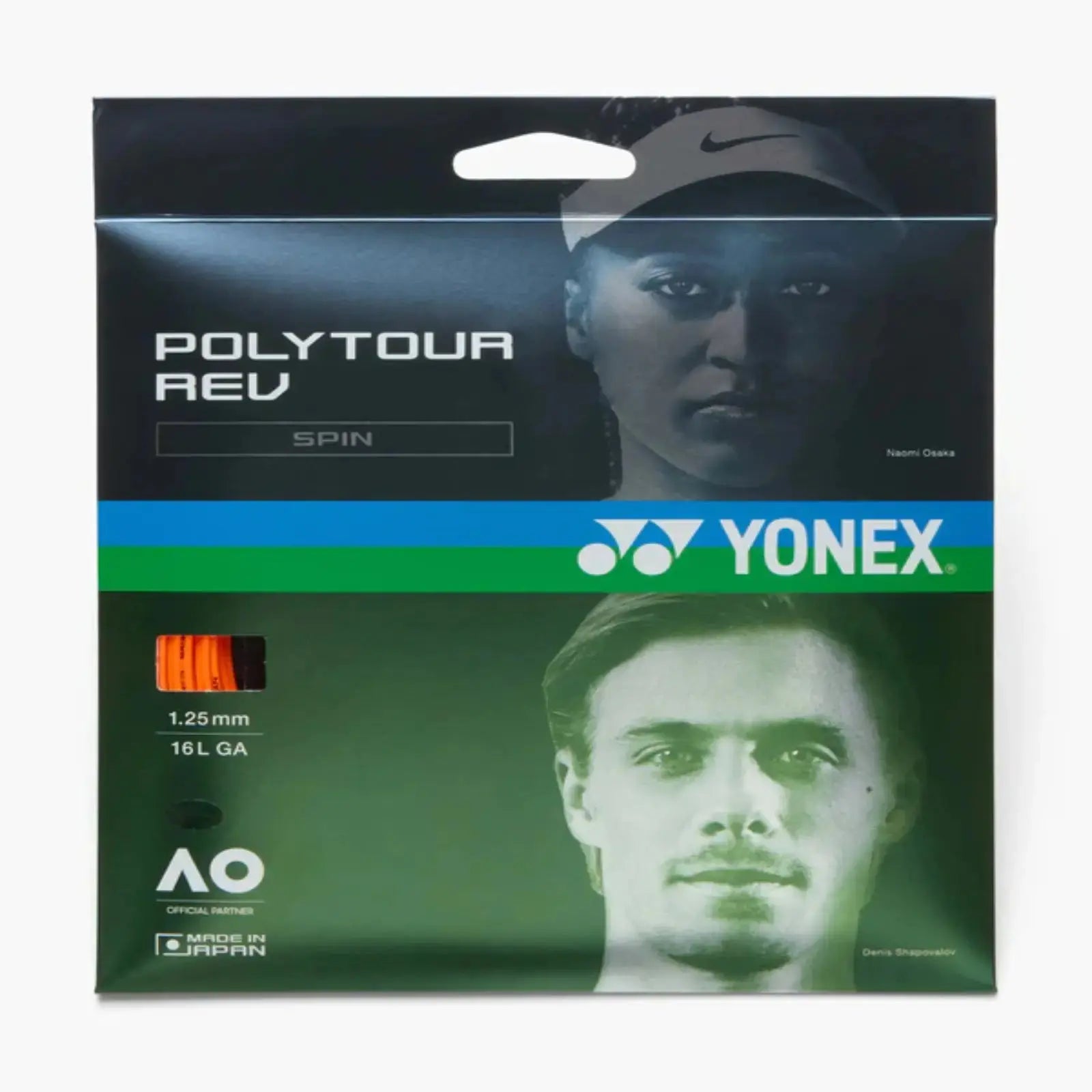 Yonex Polytour Rev Spin 1.25 16L GA Tennis String 12m Set-Bright Orange