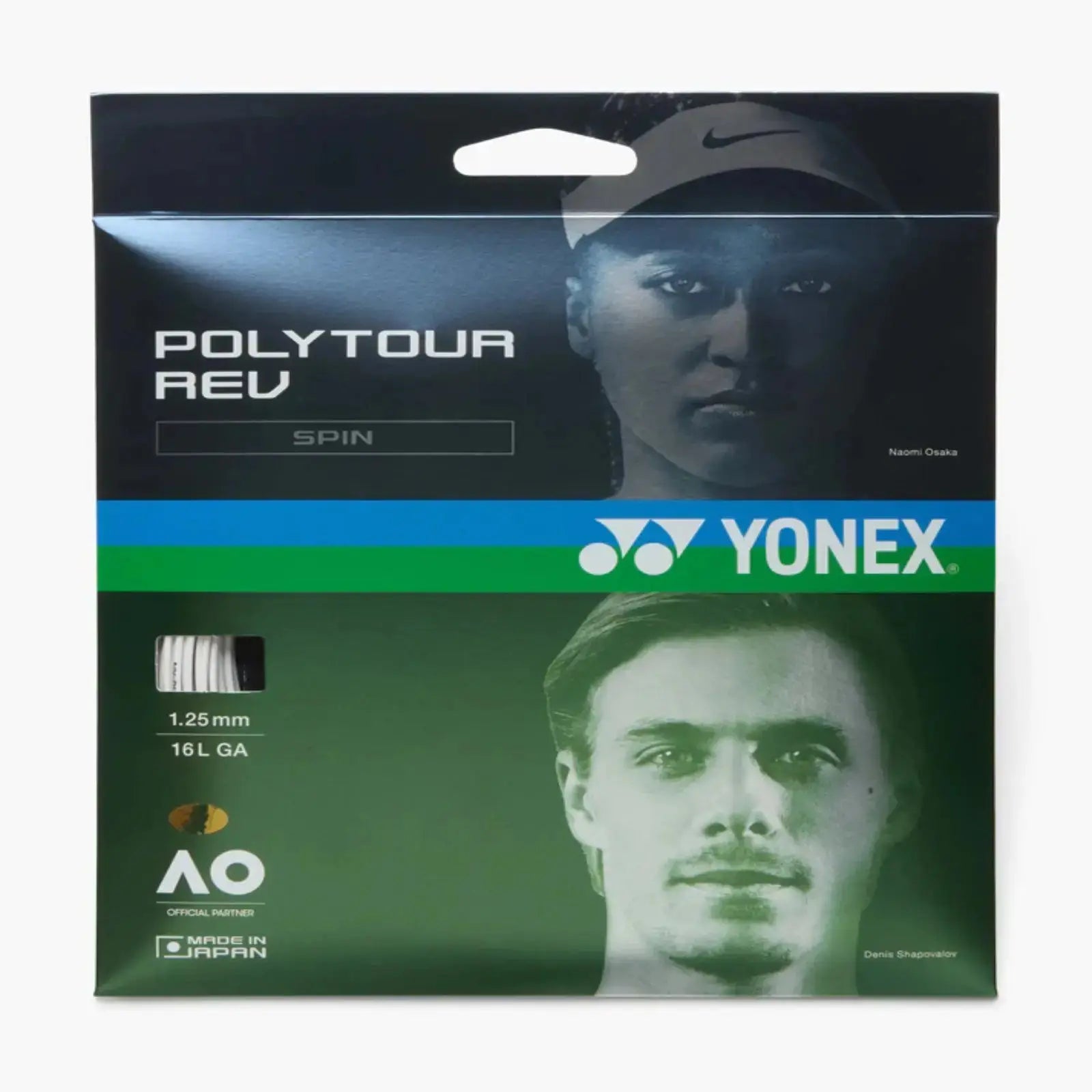 Yonex Polytour Rev Spin 1.25 16L GA Tennis String 12m Set-White