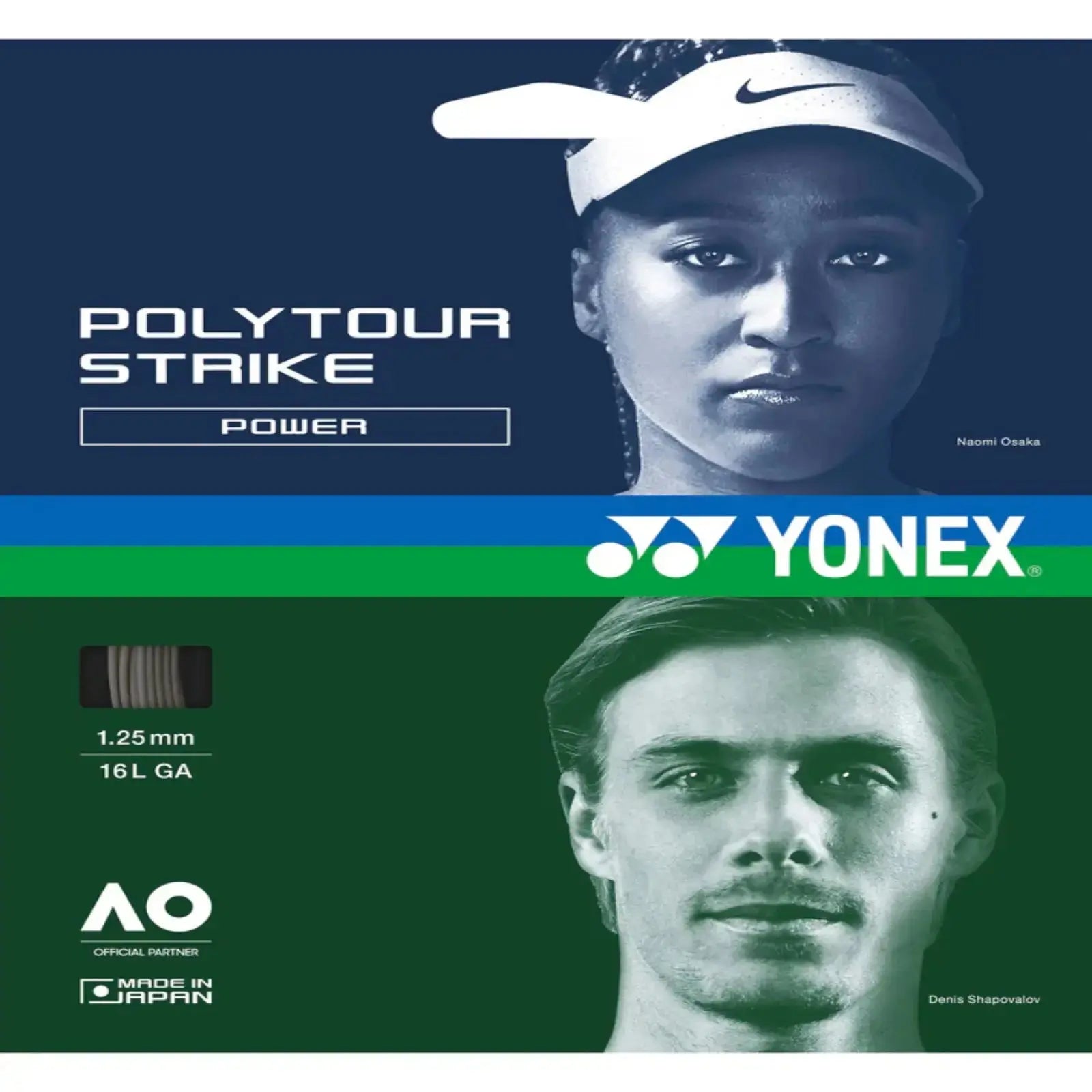 Yonex Polytour Strike Power 1.25 16L GA Tennis String Set-Iron Grey
