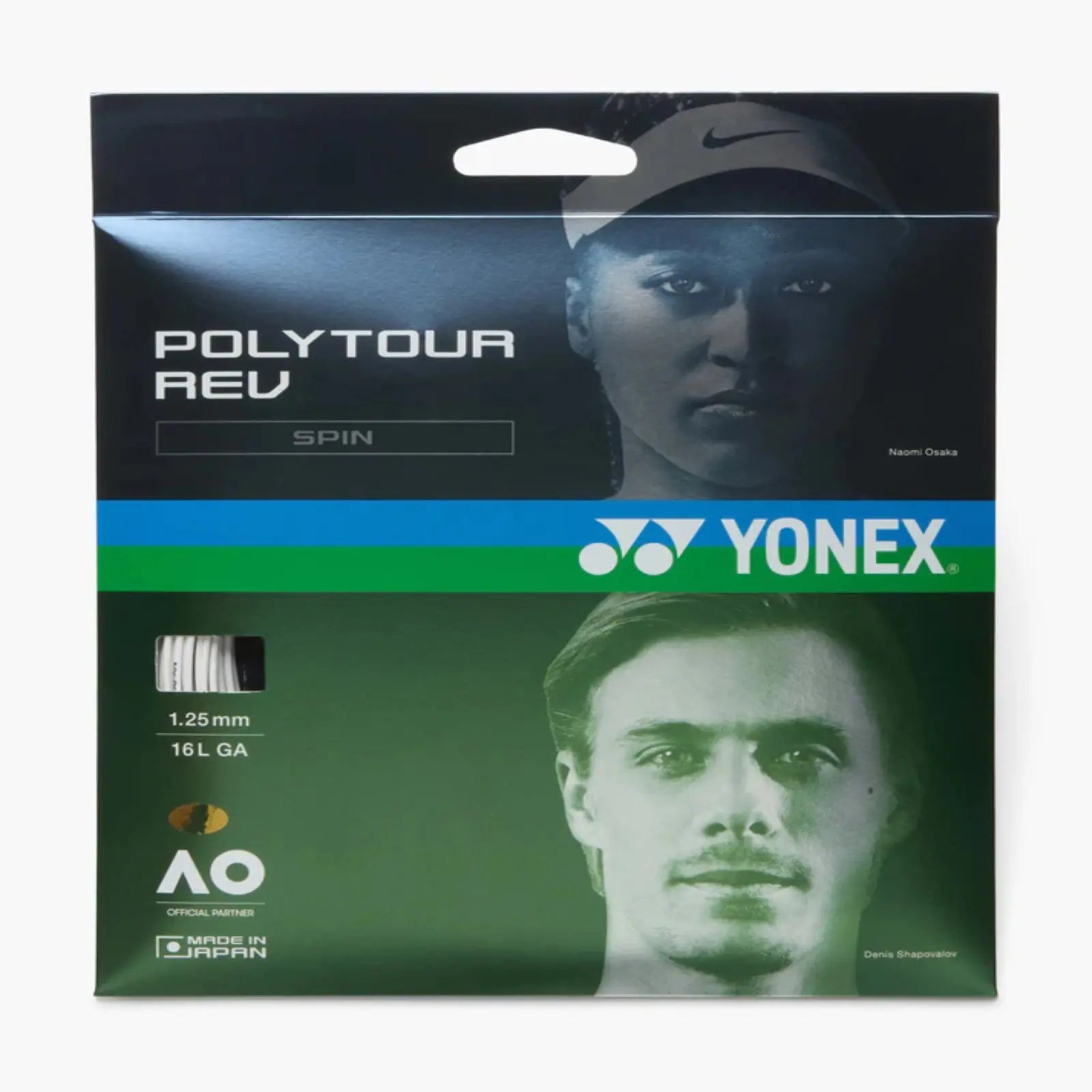Yonex Polytour Rev Spin 1.25 16L GA Tennis String 12m Set-White
